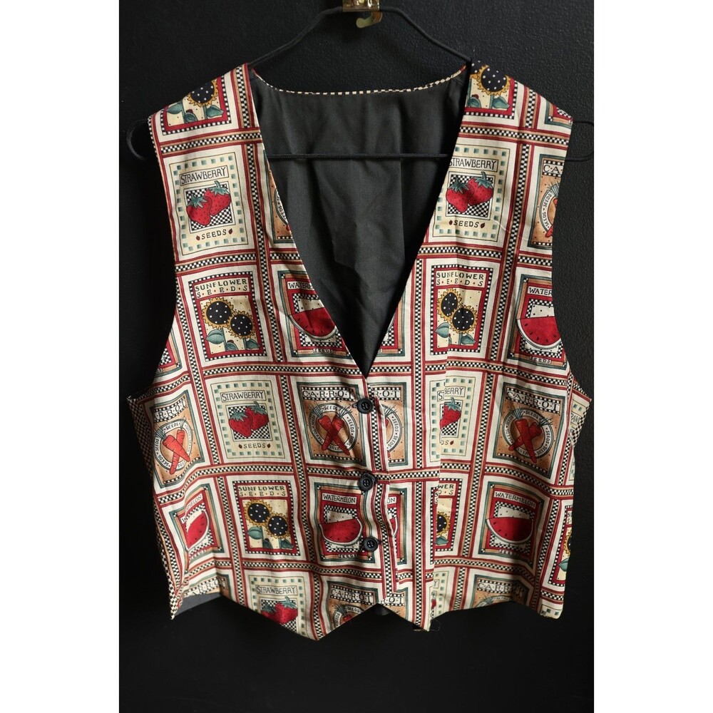 Vintage Fall Handmade Veggies Vegetable Seeds Vest Cottagecore Patchwork